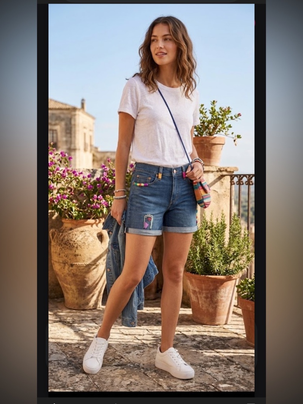 Levi’s Dark Blue Embroidered Denim Shorts with Rainbow Accents